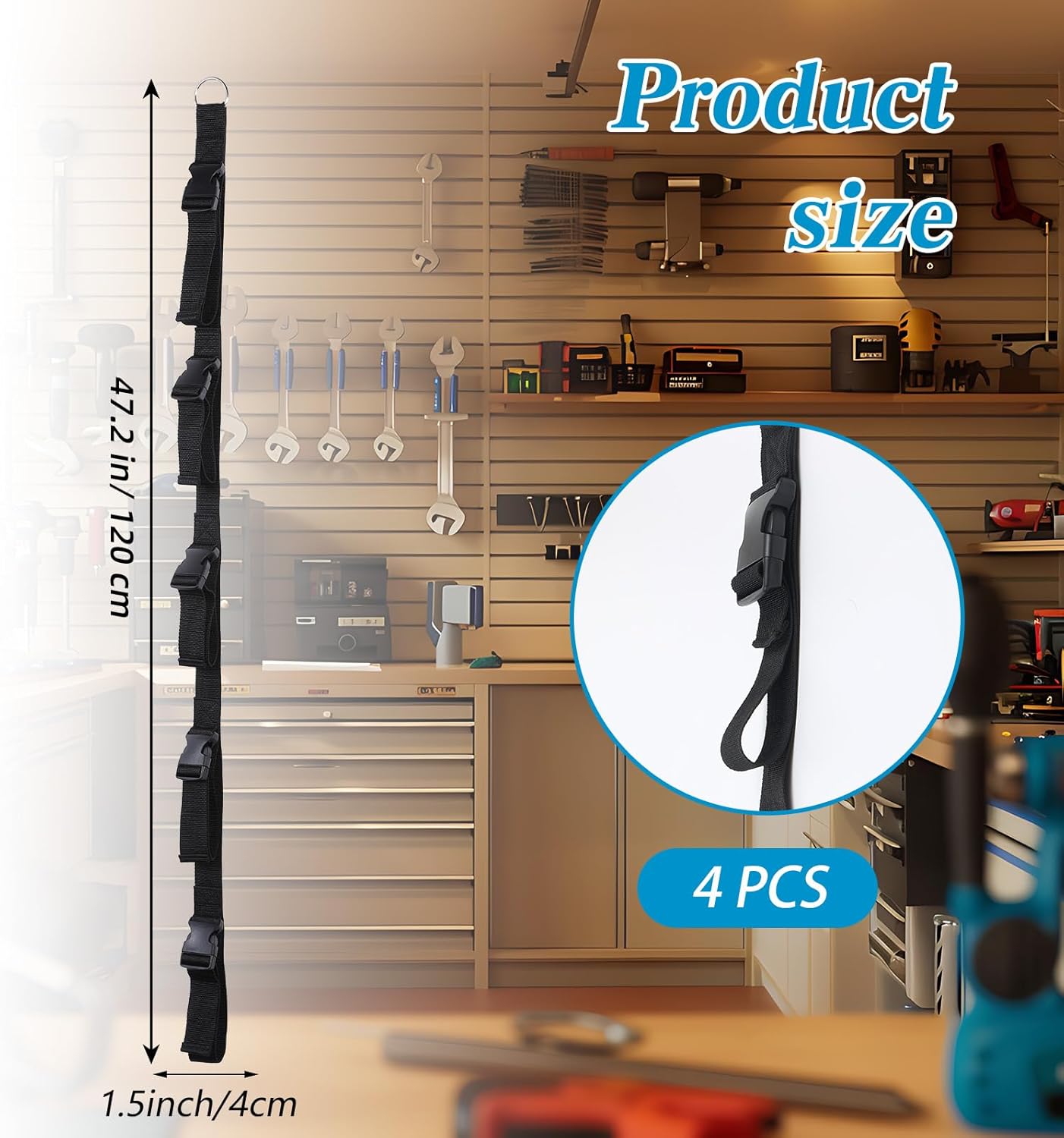 Extension Cord Organizer,4 PCS Extension Cord Hanger with 5 Slots,Garage Garden Storage Straps Black Organizer Straps for Cable, Hose, Rope, Light String, Tool