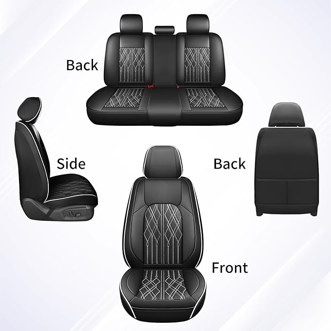 Huidasource Leather Seat Covers Full Set, Waterproof Breathable Car Seat Cover for Sedan SUV Pickup Truck, Universal Fit for BMW for Buick for Subaru for Lexus for Volvo (Full Set/Black&White)