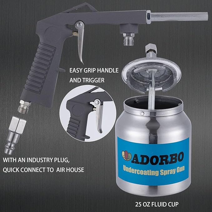 Air Undercoating Spray Gun with Suction Feed Cup - Apply Sprayable Truck Bed Liner Coating, Rubberized Undercoat, Rust Proofing, Chip Guard Paint - Pneumatic Automotive Application Sprayer