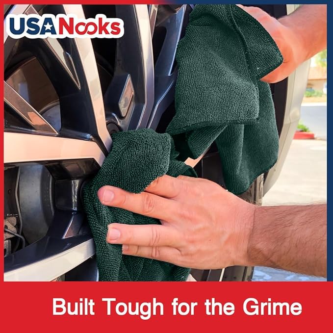USANOOKS Microfiber Cleaning Cloth - 1200 Washes, Ultra Absorbent Towels Grip Root Weave Grime - 08pack - Dark Green