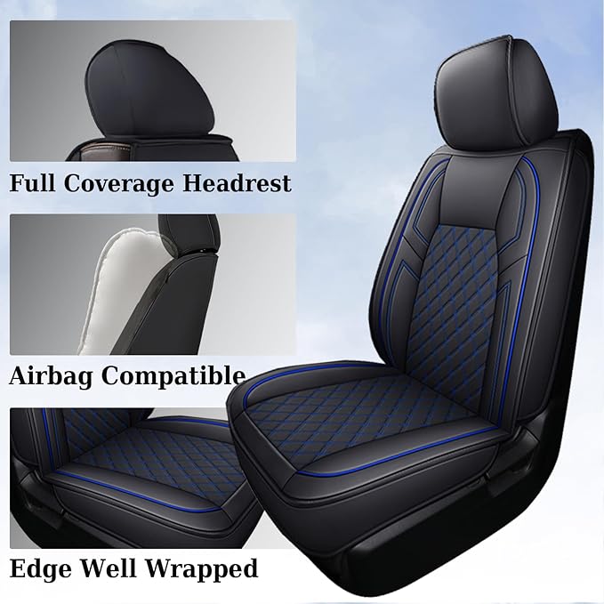 Coverado Full Set Seat Covers for Toyota Tundra, Custom Fit Leather Truck Seat Protectors for 2007-2021 Tundra (Blue)