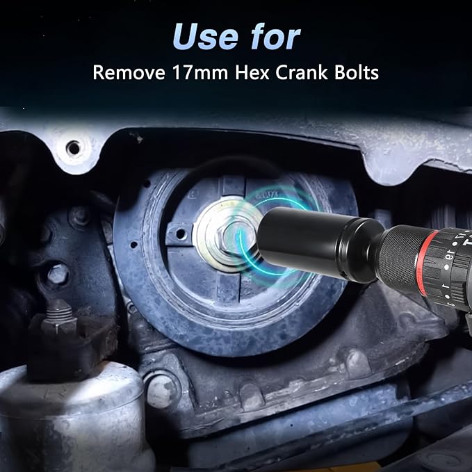 17mm Harmonic Balancer Socket 1/2" Drive Metric 6 Point Impact Socket Heavy-Duty Deep Well 17mm Crank Bolt Wrench Crank Bolt Removal Tool Compatible with Honda Kia Engines