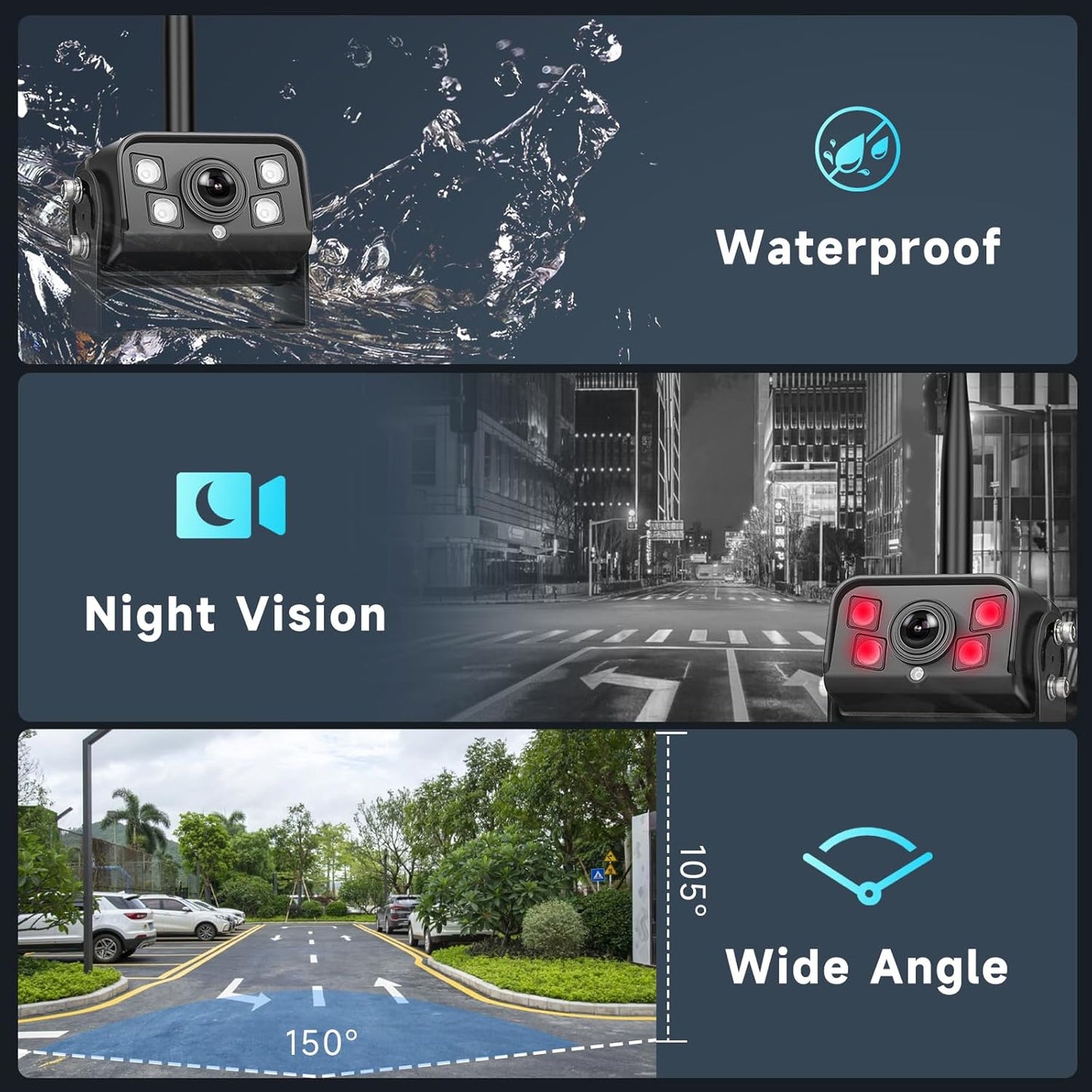 Hodozzy Wireless Backup Camera Digital System Kit, 9 Inch Dual Split Screen Monitor with Blind Spot Warning, IP 68 Waterproof 2 Backup Camera, Recording,Night Vision,Loop Record Trucks/RV/SUV
