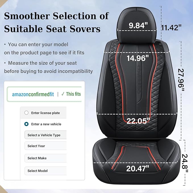 Coverado Car Seat Covers Full Set, Front Seat Cover and Back Seat Covers for Cars, Faux Leather Waterproof Seat Covers, Car Seat Protectors, Automotive Seat Covers Universal for Most Vehicles Black