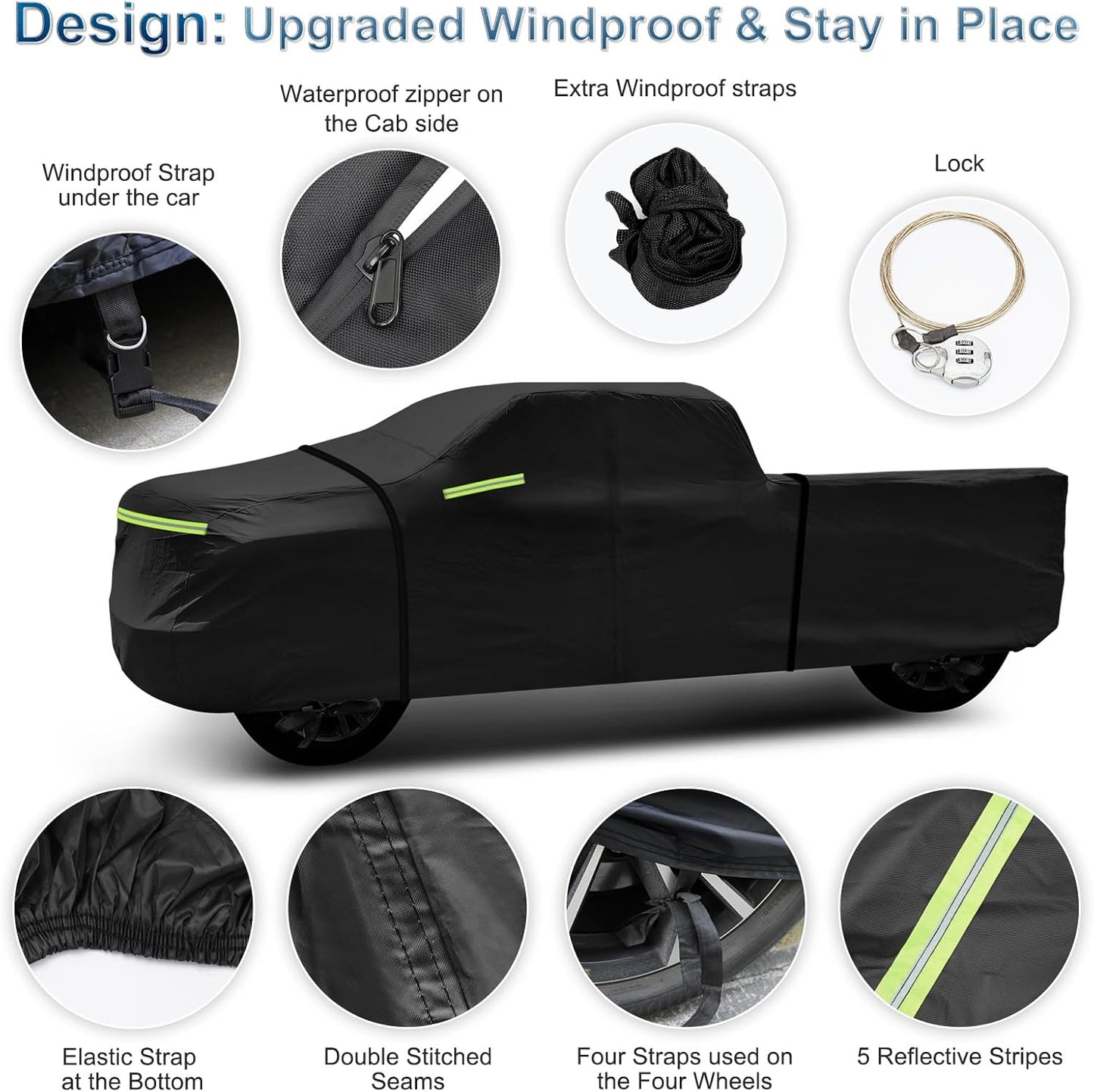 Truck Cover for Chevy Silverado Crew Cab Long Bed 8.3ft Heavy Duty Waterproof Car Covers with Zipper All Weather Full Pickup Cover Custom Fit 2000-2022 Chevy Silverado 2500 3500HD (UP to 266''L)