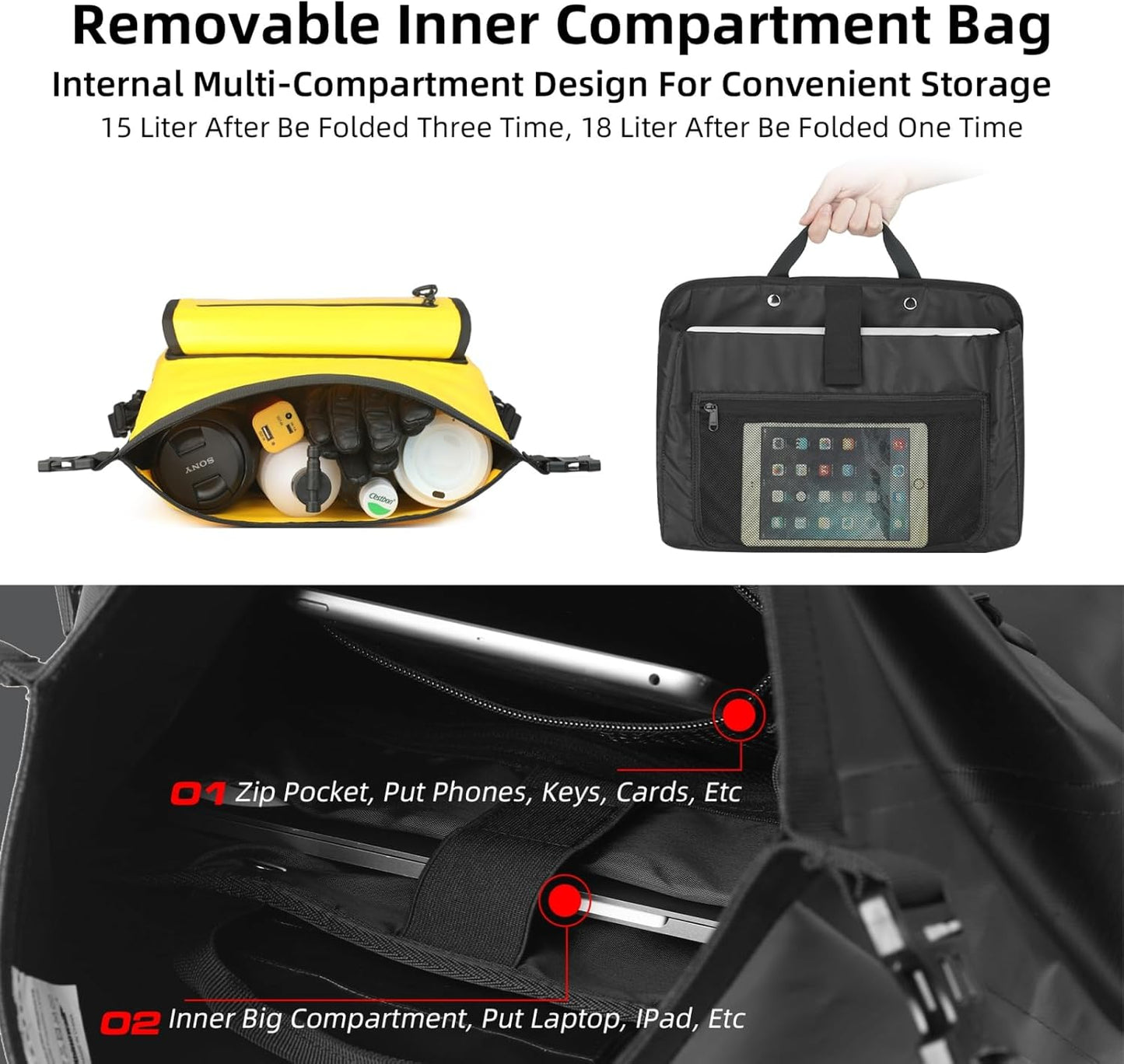 HUNTVP Motorcycle Saddlebags 15L Saddle Bags Motorcycles Single Side Pannier Bag Waterproof Motorcycle Tail Bag Portable Multifunctional Shoulder Bag (Yellow)