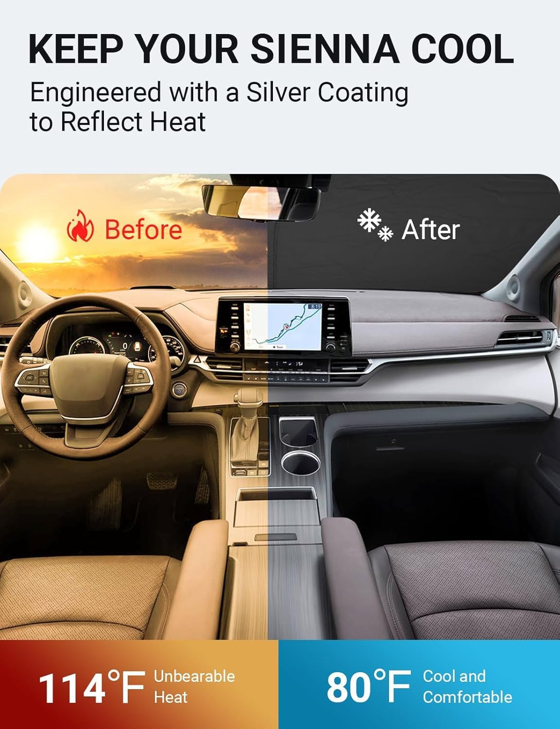 Proadsy Custom Fit 2021-2025 Sienna Mini L LE SE XLE Limited Van Windshield Sun Shade 4-Layer Foldable Front Sunshade Protector Sun Visor Blocks UV Rays Keep Car Cooler