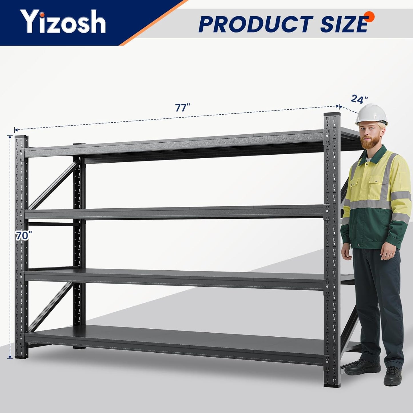 Yizosh 75" W Metal Garage Storage Shelves,8000LBS Heavy Duty 4-Shelf Adjustable Steel Organization Shelving,Utility Rack Shelf,75" W x 24" D x 70" H for Basement,Warehouse,Industrial
