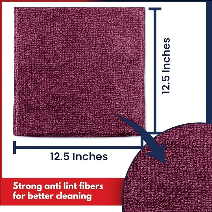 USANOOKS Microfiber Cleaning Cloth - 1200 Washes, Ultra Absorbent Towels Grip Root Weave Grime - 24pack - Burgundy