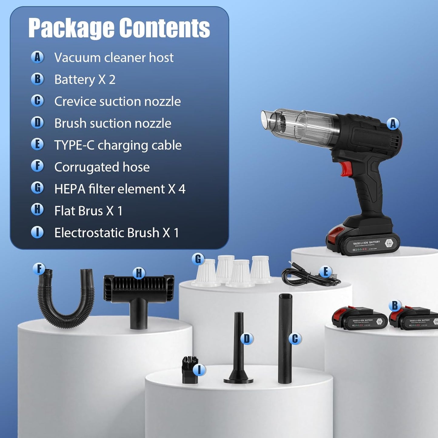 Car Vacuum Cleaner Portable Air Duster 2in1 Brushless Motor 80000 RPM Vacuum Suction Blower with LED Light Dual Use for Home Office Keyboard with 5pcs Nozzles and Carry Bag