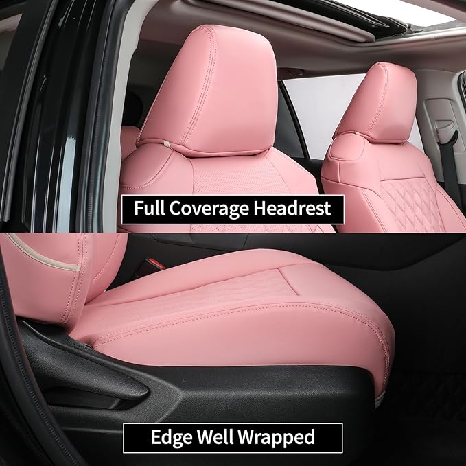 EKR Rav4 Seat Covers Custom Fit for Toyota Rav4 (for Hybrid) 2019-2025 LE,XLE,XLE Premium,Limited,Woodland Edition, Leather Pink Seat Cover Full Set for Women,Faux Leather(Pink)