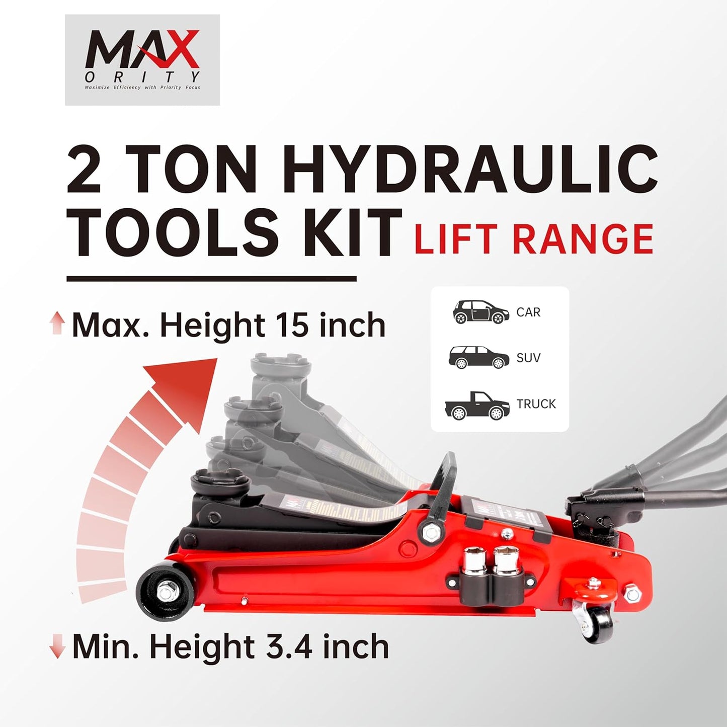 2-Ton (4400 lbs) Hydraulic Low Profile Trolley Garage Service/Floor Jack with Blow Mold Carrying Storage Case and Universal Tire Tool Kit with Lug Wrench for Home and Workshop Vehicle Maintenance