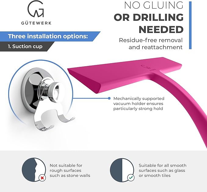 GÜTEWERK Shower Squeegee for Glass Doors, Silicone Window Squeegee, Bathroom and Glass Cleaning - Pink - 11 Inch