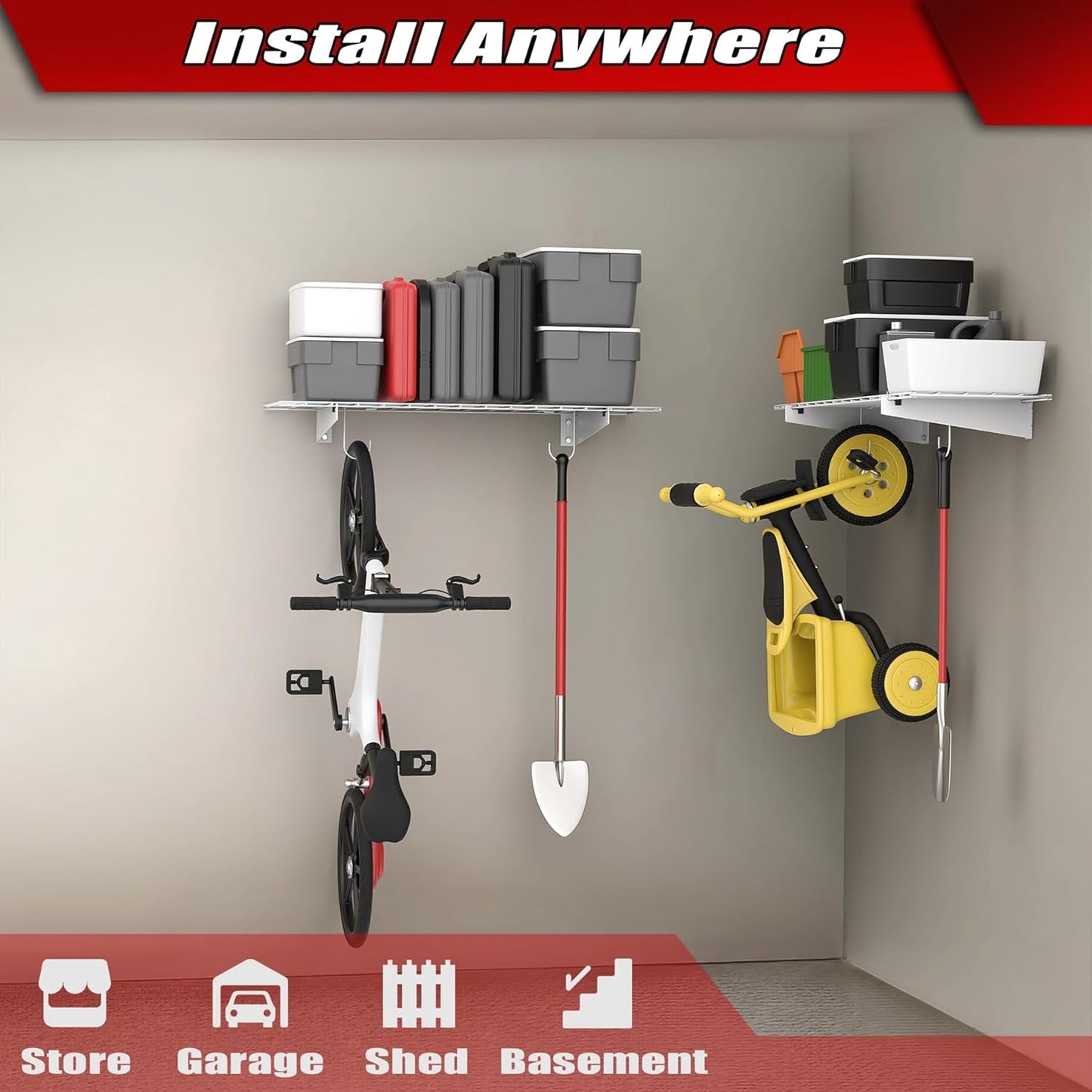 WALMANN 2 Pack Garage Wall Shelves, 45x15 inch Wall Mounted Storage Shelves for Garage Heavy Duty Wall Shelving, Holds Up to 220 Lbs(White)