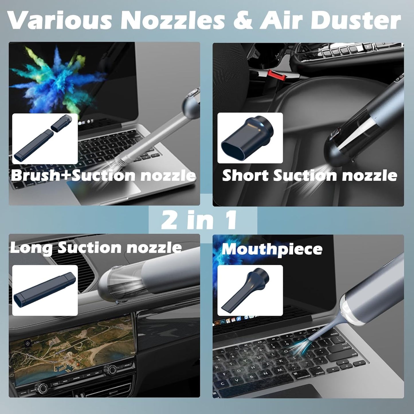 TEZILON Car Vacuum Cleaner 18000Pa Powerful Suction HEPA Filter, Portable Cordless Handheld Vacuum Vehicle Home with LED Display Air Duster Rechargeable Lightweight Multi-Nozzles for Pet Hair Keyboard