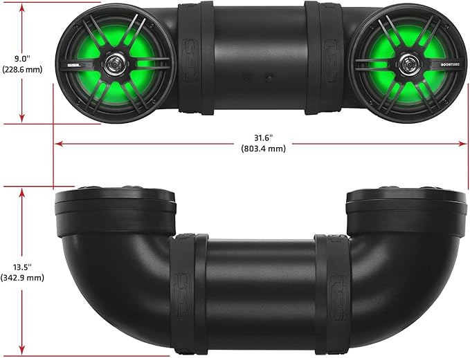 Soundstorm BTB8L 8 Inch 700W Bluetooth Amplified Marine Powersports UTV ATV Tube Speaker System with LED Lights, Black