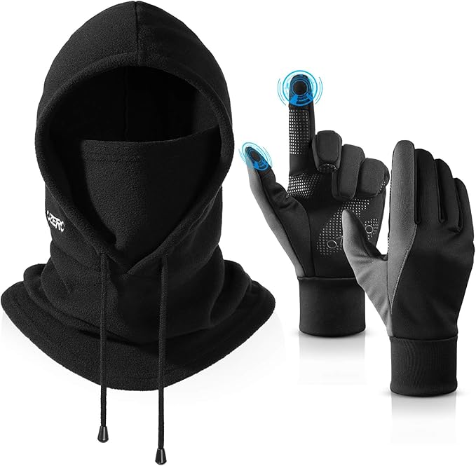 OZERO Winter Balaclava Gloves Set: Windproof Ski Mask Balaclava for Men & Women - Thermal Touchscreen Gloves for Cold Weather