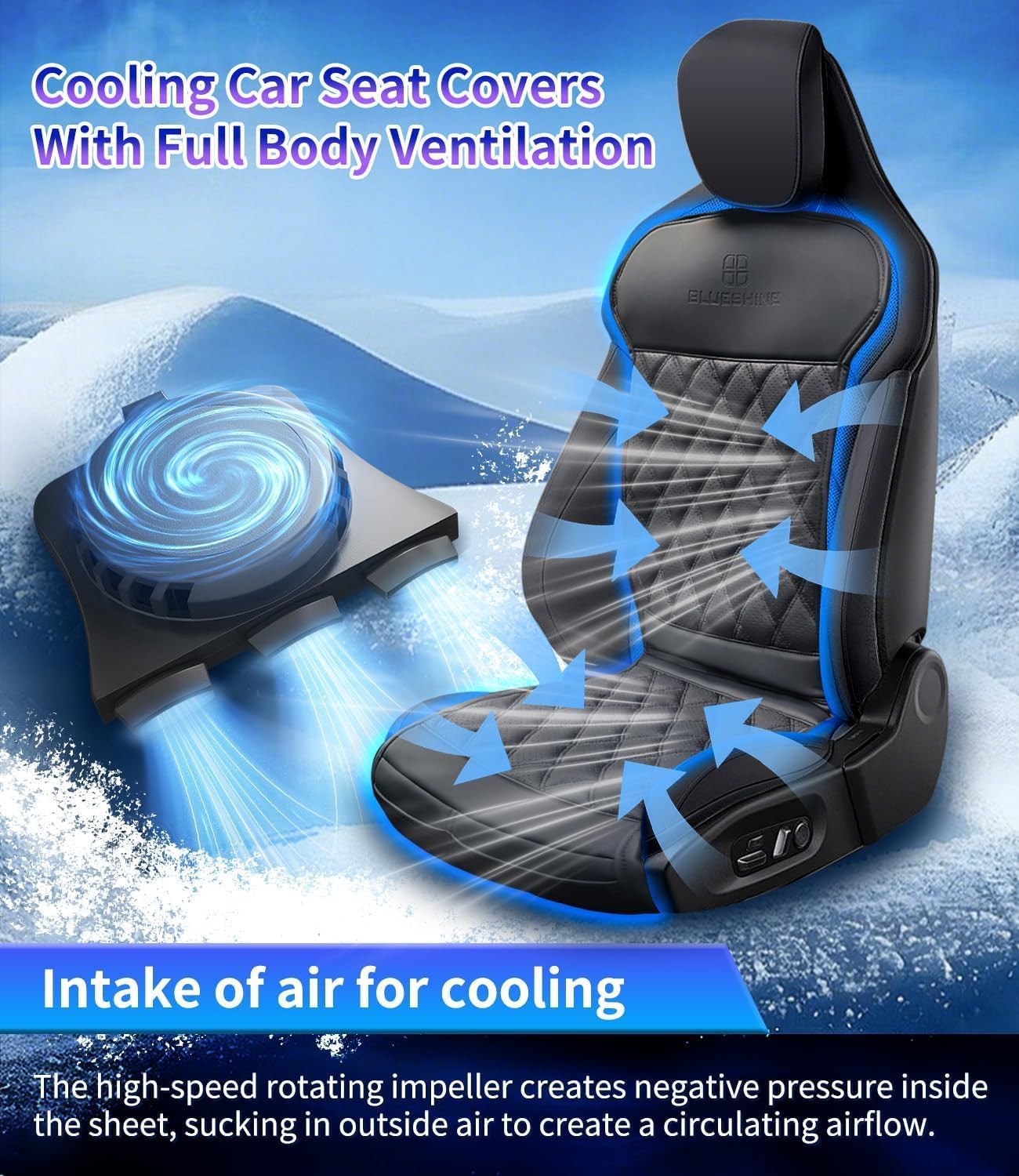 Air Suction Cooling Car Seat Cover Front Seat, 12V Circulation Ventilation Cooling Car Seat Cushion, Summer Cooling Seat Cushion Suitable for Car SUV Truck Universal Style, Classic Black