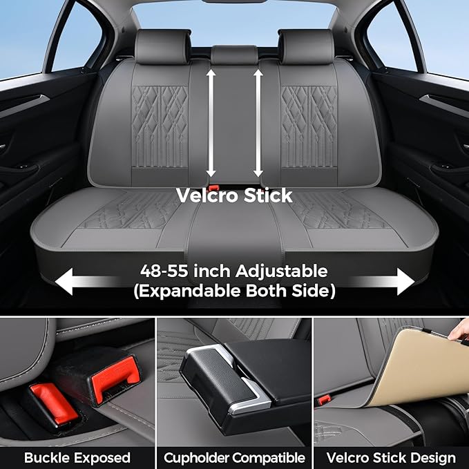 Huidasource Rear Seat Covers for Cars, Trucks, SUVs, 3 Piece Back Seat Cover for Split Bench, Vehicle Seat Cushion Cover Protector Universal Fit for Most Cars (Back Row/Gray)