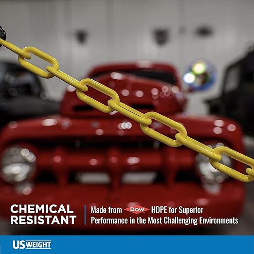 US Weight (Made in USA) 2" x 50' Red Plastic Safety Chain ft. SunShield UV Resistant Technology