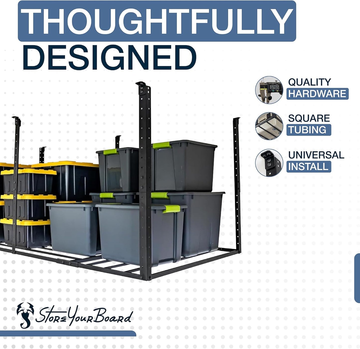 StoreYourBoard 4 x 8 Overhead Garage Storage Rack, Ceiling Shelf Overhead Organization, Heavy Duty Steel Platform Holds 700 lbs, 96 in. x 48 in. x 40 in.