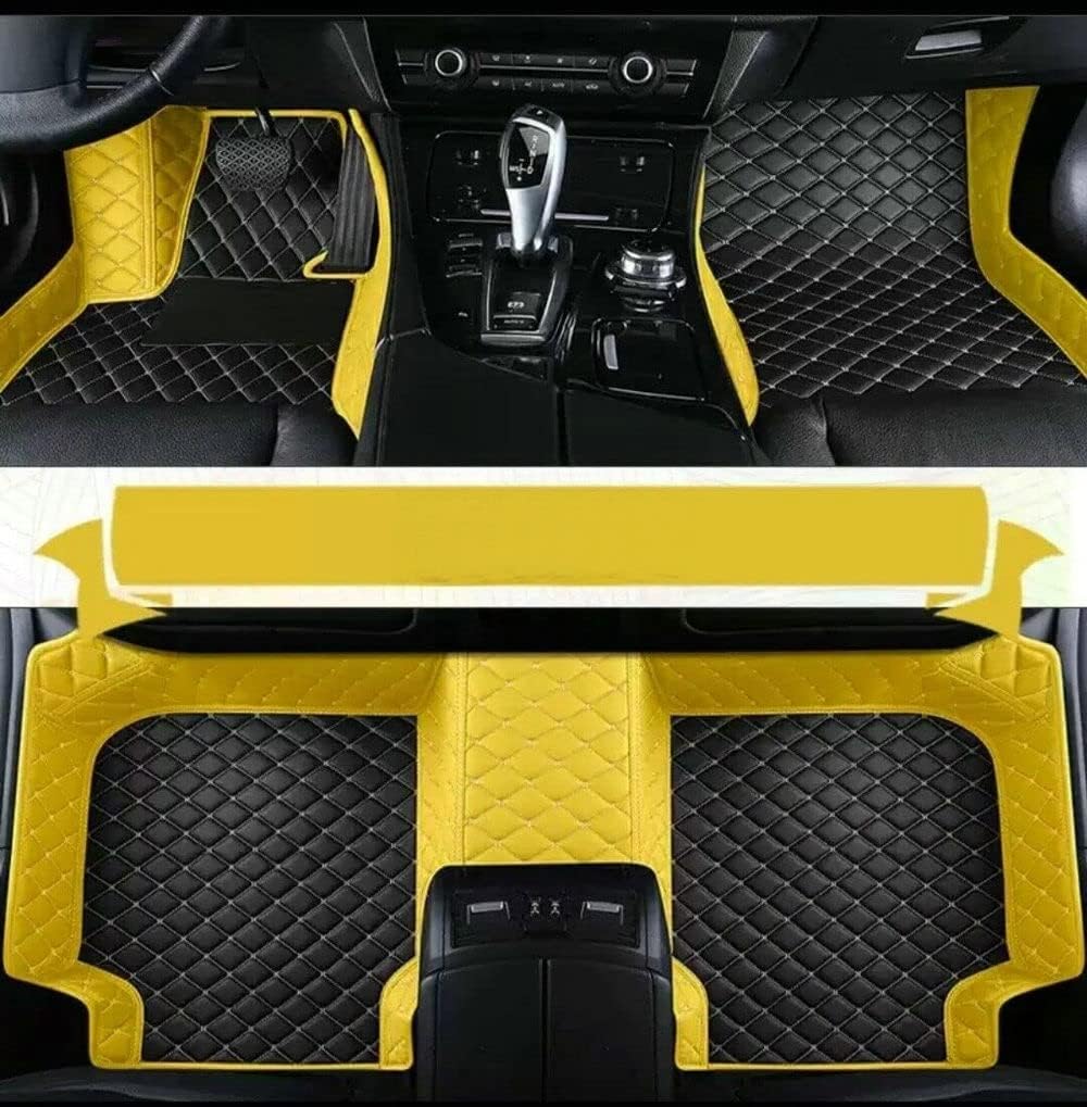 Custom Car Floor Mat Compatible with BMW Mercedes-Benz Toyota Cadillac Lexus Honda Infiniti Nissan Hyundai Kia Audi All Models Cars Sedans SUVs Automotive Mats (Edge Yellow Middle Black Beige)