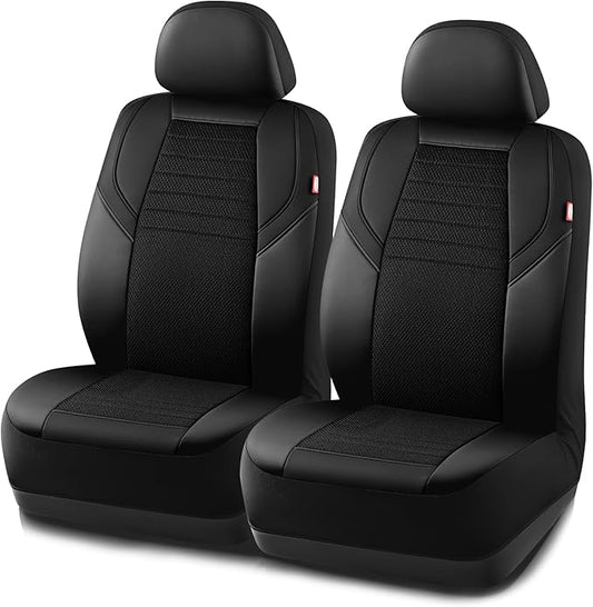 Rubbermaid Car Seat Cover, Leather & Air-Cool Mesh Front Seat Cover, Airbag Compatible, Slip-On Installation, Automotive Seat Cover Universal Fit for Most Cars, Trucks, SUVs-Black
