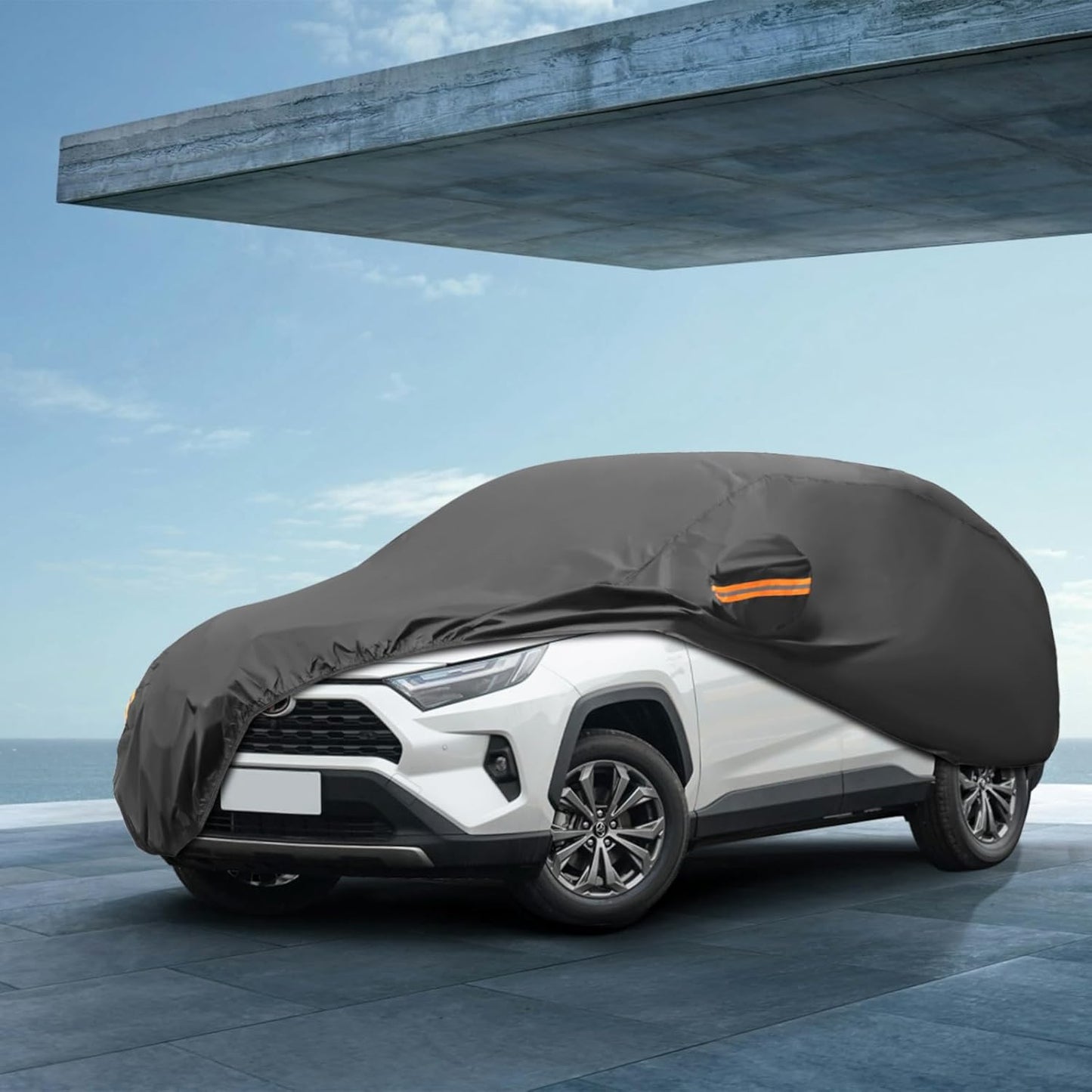 MORNYRAY Compatible with Toyota RAV4,Car Cover Outdoor Waterproof Sun Rain Snow Hail Protection with Driver Door Zipper (Black, Custom Fit Toyota RAV4)