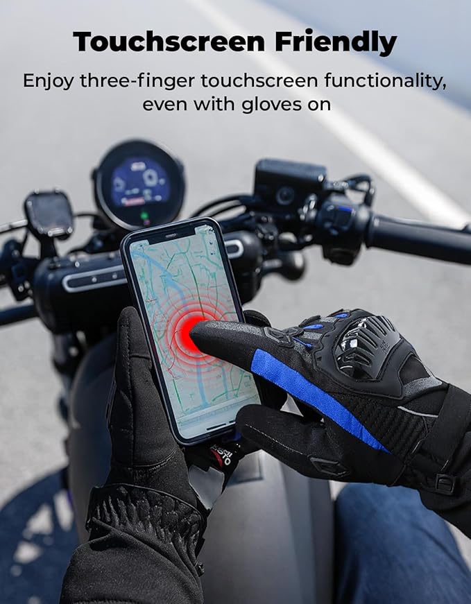 KEMIMOTO Winter Motorcycle Gloves, Rainproof Riding Warm Gloves with Touchscreen for Motorcycle Riding, ATV, UTV, Snowmobile Blue XL