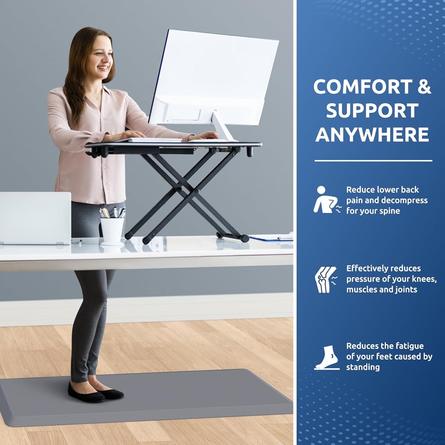 KitchenClouds Kitchen Mat Cushioned Anti Fatigue Kitchen Rug Non Slip Standing Mat Comfort Floor Mats for Sink Office (17.3"x39"- 0.8inch,Grey)