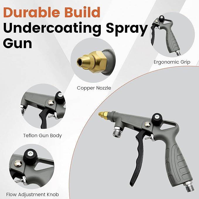 Undercoating Spray Gun Kit with 1000CC Suction Aluminum Cup, Straight & 360° Spray Hose with Connector and Barometer for Truck Bed Liner Coating Car Chassis, Rubberized Coating and Rust Proofing