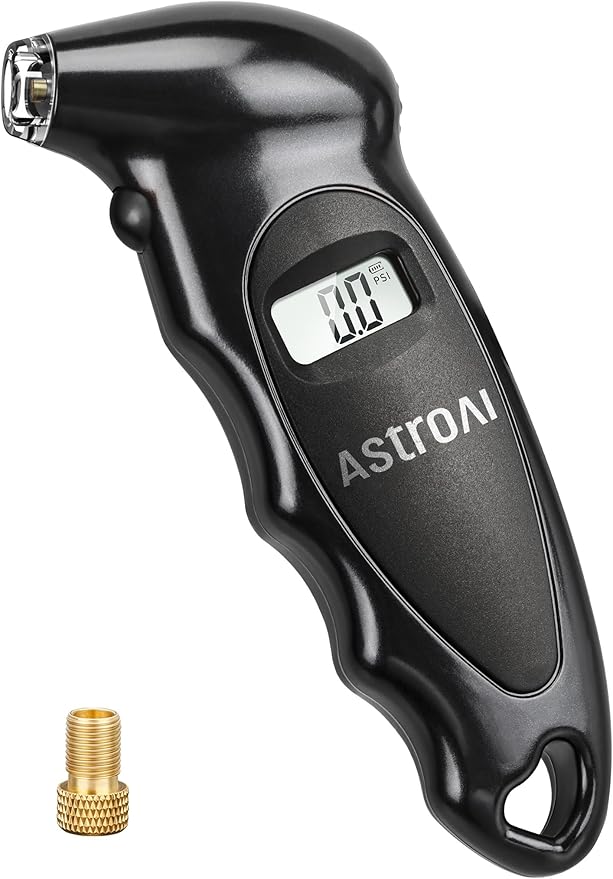 AstroAI Digital Tire Pressure Gauge 0-150PSI, Accurate in 0.1 Increments, Backlit LCD and Presta Valve Adaptor Included, 4 Units of Measurement for Car Truck Bicycle, Black