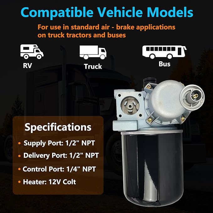 R955205 Air Dryer Assembly 12V with Desiccant Cartridge Kit Fit for Meritor Wabco System Saver 1200 Series Freightliners Peterbilt International Volvo Trucks