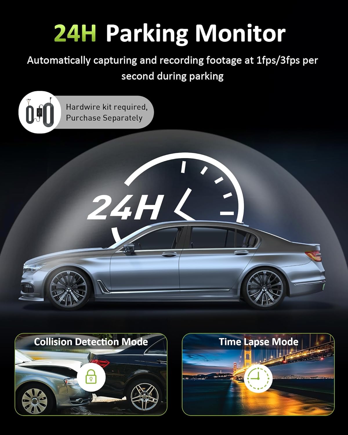 4K 3 Channel Dash Cam Front Rear Inside，STARVIS Sensor, 5GHz WiFi,64GB Card Included, 2160P+1080P+1080P Car Dash Camera, 3.16" IPS Screen, IR Night Vision,HDR, G-Sensor, 24/7 Parking Mode