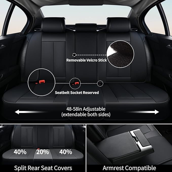 FLORICH Car Seat Covers Full Set, Automotive Seat Covers, Black Car Seat Cover, Waterproof Seat Protectors Universal fit for Car Truck Van SUV - Black
