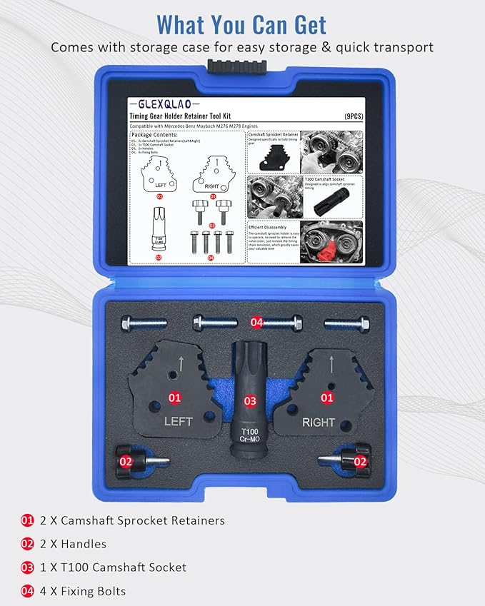 Timing Gear Retainer Tool Set Compatible with Maybach Mercedes Benz M276 M278 Engines, Camshaft Sprocket Screws Removal Kit with T100 Socket