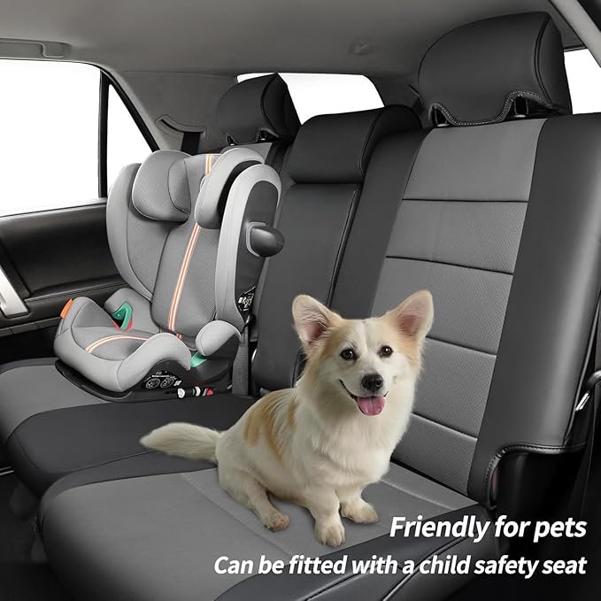 coverdream 4Runner Waterproof Leather Seat Covers Custom Fit for 2010-2024 Toyota 4Runner Seat Covers (7-Seater),Full Coverage,Airbag Compatible Seat Protector(Full Set,Black/Gray)