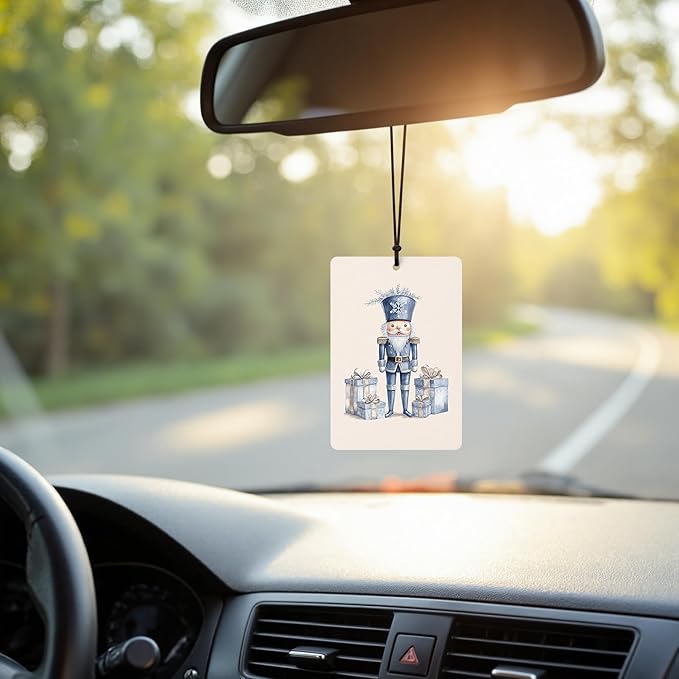 Blue Chinoiserie Christmas Car Air Freshener 4 Pcs, Coquette Christmas Tree Nutcracker Bauble Wreath Hanging Air Freshener for Cars Closet Drawer Books, Girly Blue Xmas Car Accessories for Women