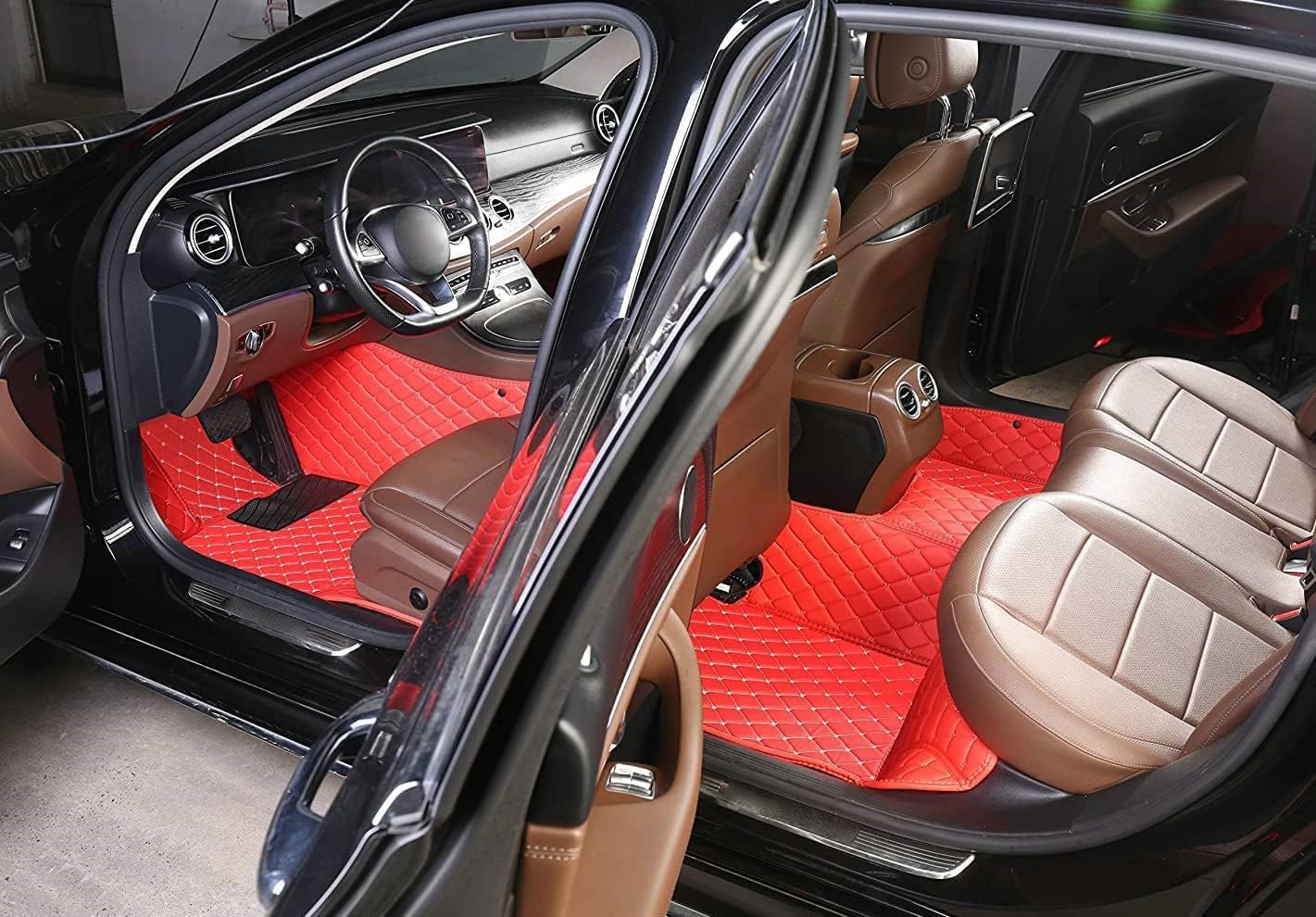 Custom Artificial Leather Waterproof All-Weather Car Floor Mats Fit for 99% Sedan SUV Sports Car Vehicle Car Mat (Light Brown Black Beige)