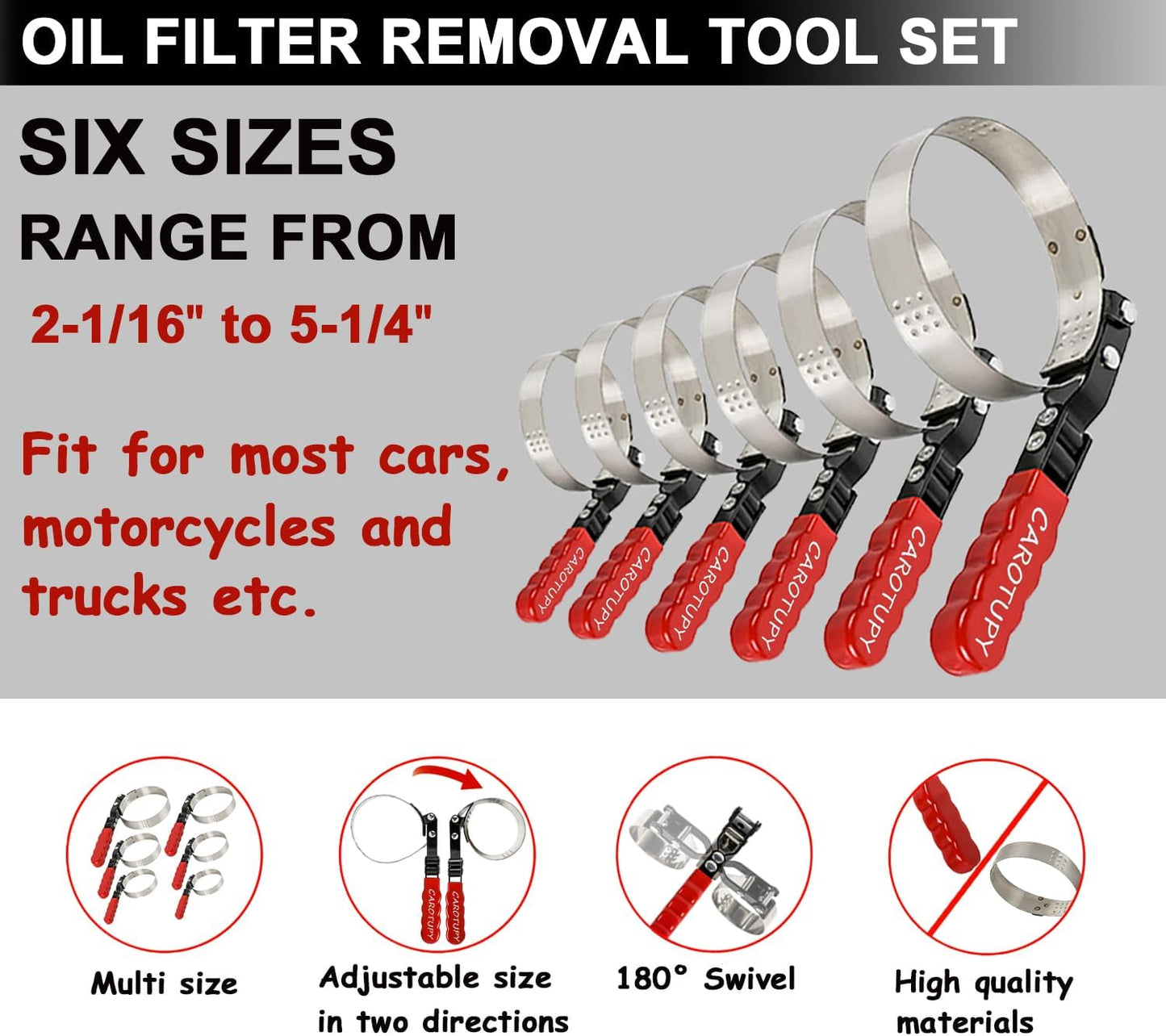 9pcs Oil Filter Wrench Set, 9" and 12" Oil Filter Pliers with Oil Snap Funnel for Automotive Oil Change, Adjustable Oil Filter Removal Tool From 1-3/4" to 6"