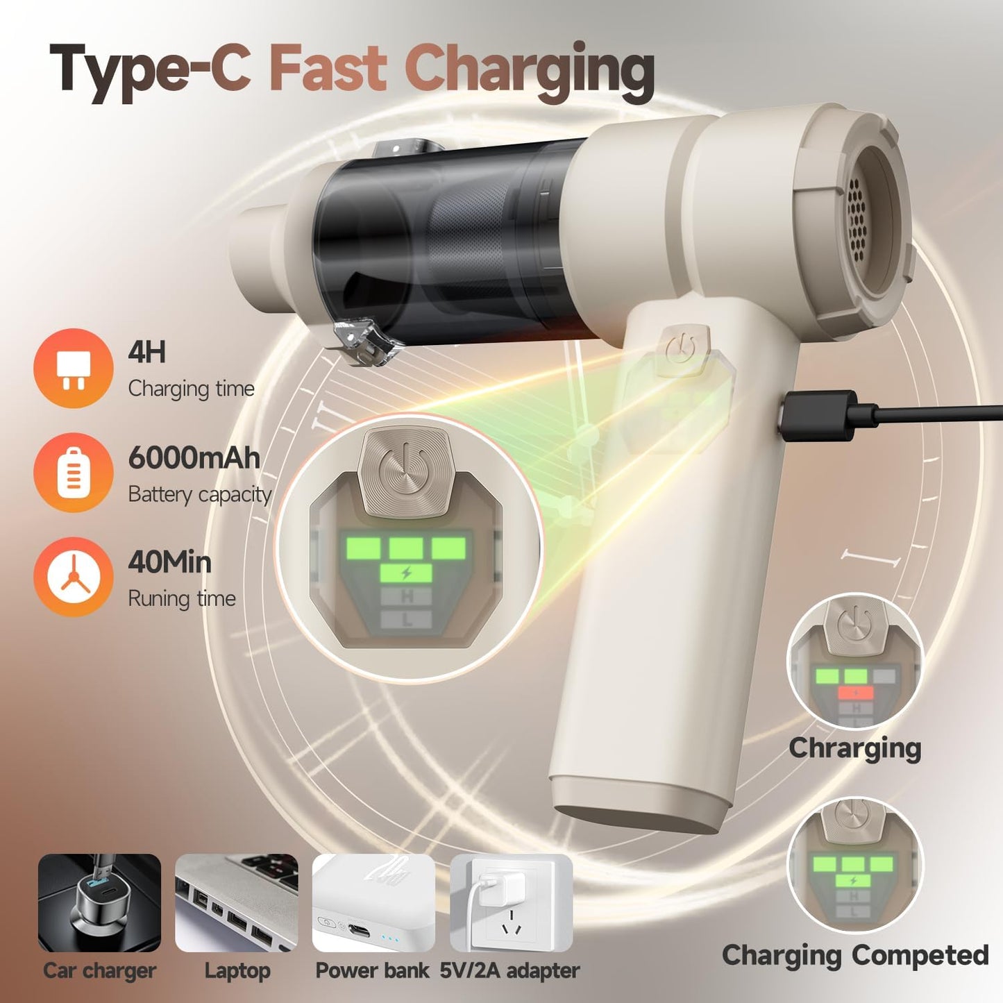 Car Vacuum, Handheld Car Vacuum Cleaner Cordless with Brushless Motor, 20000PA Suction High Power Rechargeable Vacuum Cleaner & Air Duster, 4-in-1 Portable Mini Hand Vacuum Blower with LED Display