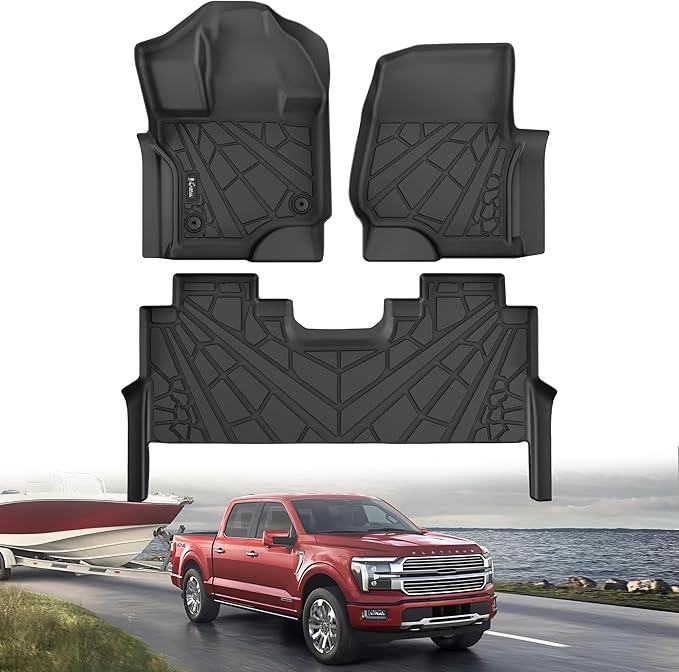 KARPAL Floor Mats Fit for 2015-2026 Ford F-150/2022-2025 F-150 Lightning SuperCrew (Rear with Fold Flat Storage), All Weather Custom Fit TPE 1st&2nd F150 Accessories Floor Liners