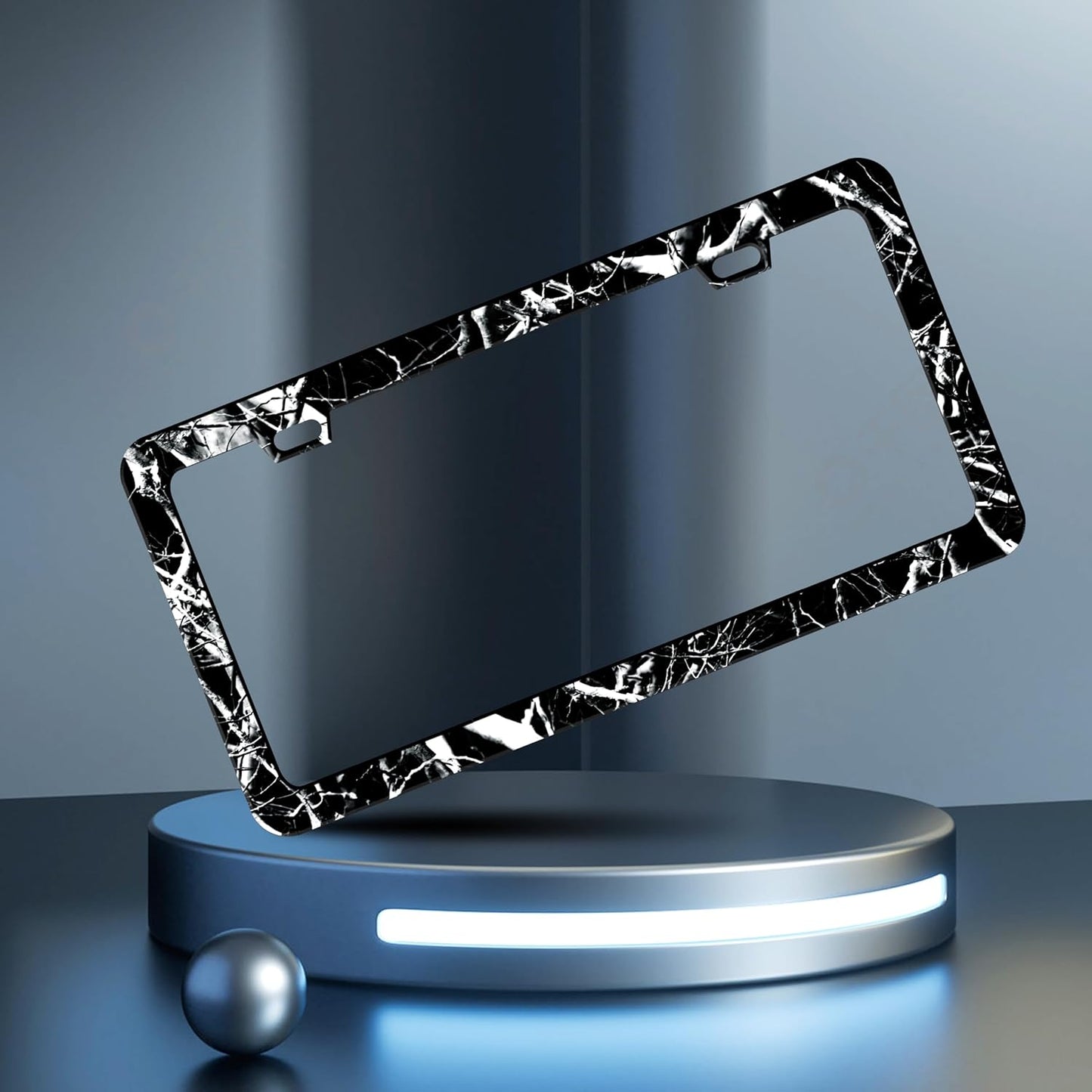 Black White Camouflage License Plate Frame Branches Trunks Camo License Plate Frames Personalise Stainless Steel Funny Design Compatible with Standard Holder for USA Canada 6 X 12 Inch with Screws