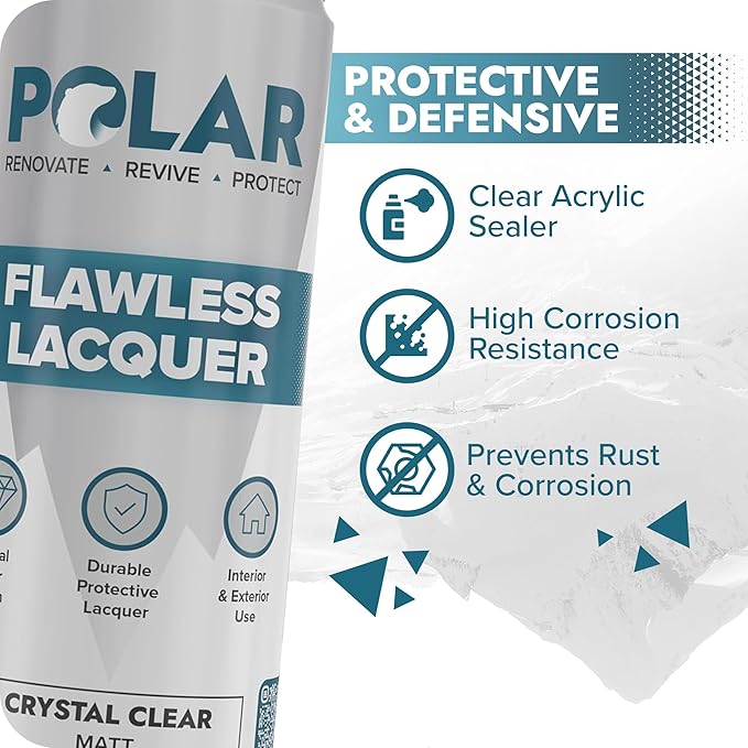 Polar Clear Matte Flawless Lacquer Spray - 6 x 13.5 Fl Oz - Clear Coat Spray Paint - Non-Yellowing & Scratch Resistant - Interior & Exterior Surfaces for Wood, Metal, Plastics, Glass & Ceramics