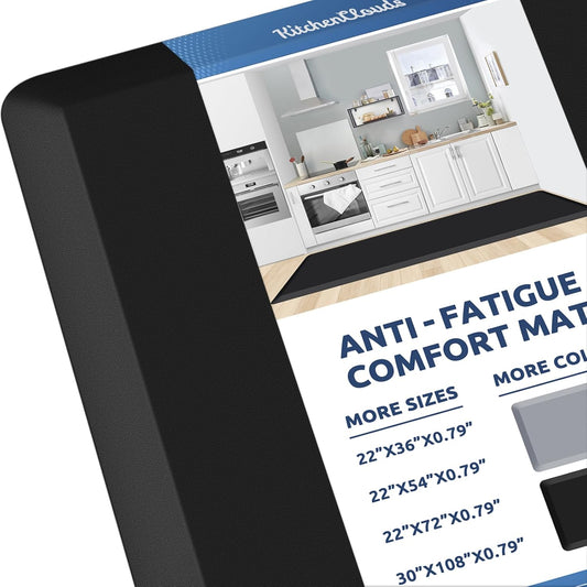 KitchenClouds Kitchen Mat Cushioned Anti Fatigue Rug 22"x72" Waterproof, Non Slip, Standing and Comfort Desk/Floor Mats for House Sink Office (Black,0.8inch)