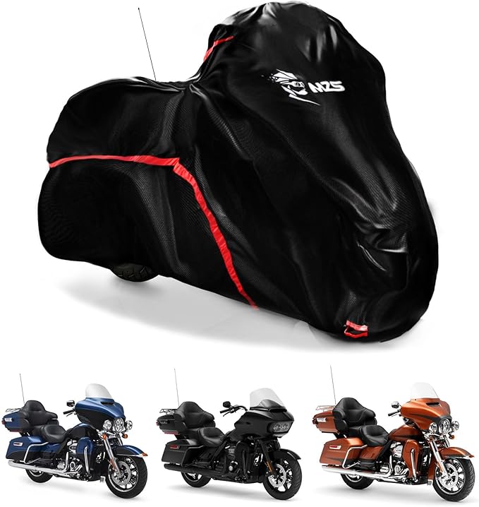 MZS Motorcycle Cover Waterproof Outdoor Storage, 420D All Season Weather Touring Protection Side & Top Box Cover fit up to 110" Compatible With Road Glide Ultra CVO Pursuit Limited Wing Voyager