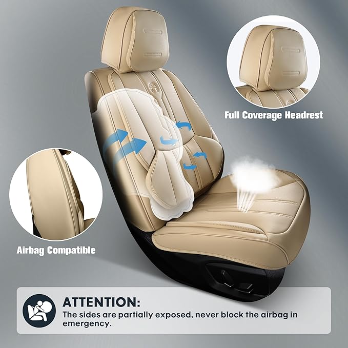AOOG Car Seat Covers Custom Fit for Ford F150 2009-2026, Faux Leather Seat Cover Set for 2017-2026 F250 F350 F450, Accomodating Regular Cab Super Cab Super Crew Pickup Truck Cushions(Beige, Full Set)
