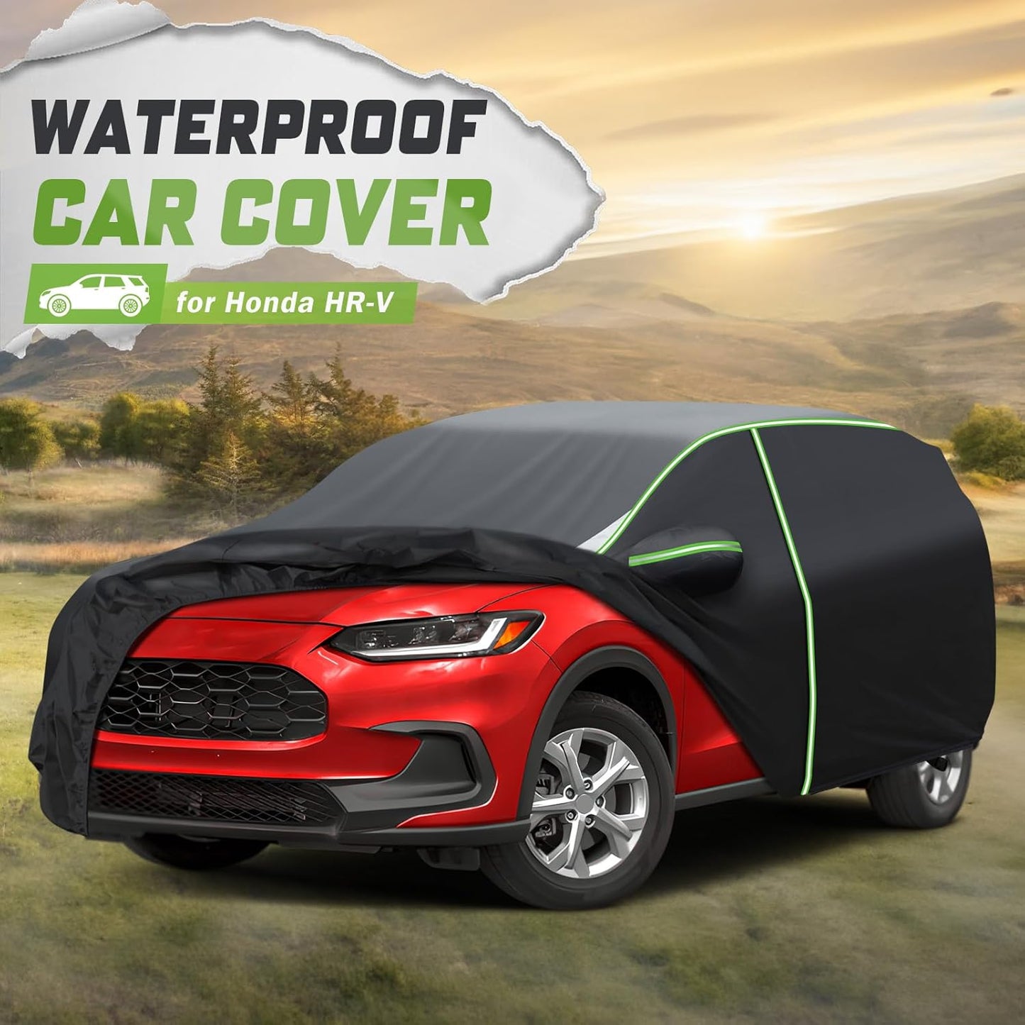 Mixsuper Liner Car Cover for Honda HR-V 1998-2026, 7 Layers Waterproof Car Cover Accessories for HRV with Zipper Door, Windproof Straps, Reflective Strips, Anti-UV, All Weather