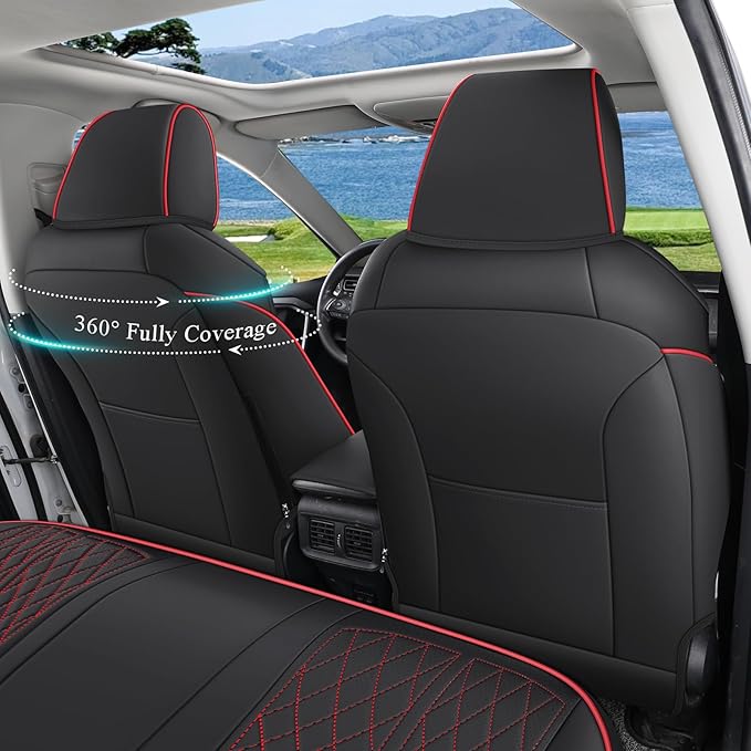 Rav4 Seat Covers Custom Fit for Toyota Rav4 Full Set Faux Leather Car Seat Covers Waterproof Full Coverage (Black Redline, 2013-2018 LE/XLE/Premium/Limited)