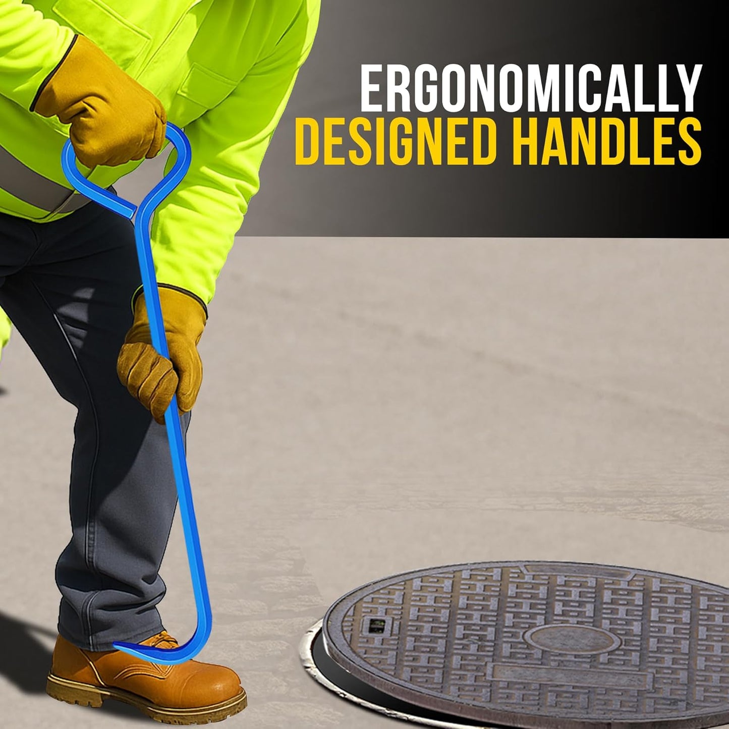 T&T Tools 24-Inch Manhole Hook Tool -Heavy Duty Single Hook for Lifting Manhole Covers, Storm Drains, Septic Tank Risers - Rigid Hex Alloy Steel Tool for Lifting, Pulling, and Removing Covers-4 Pack